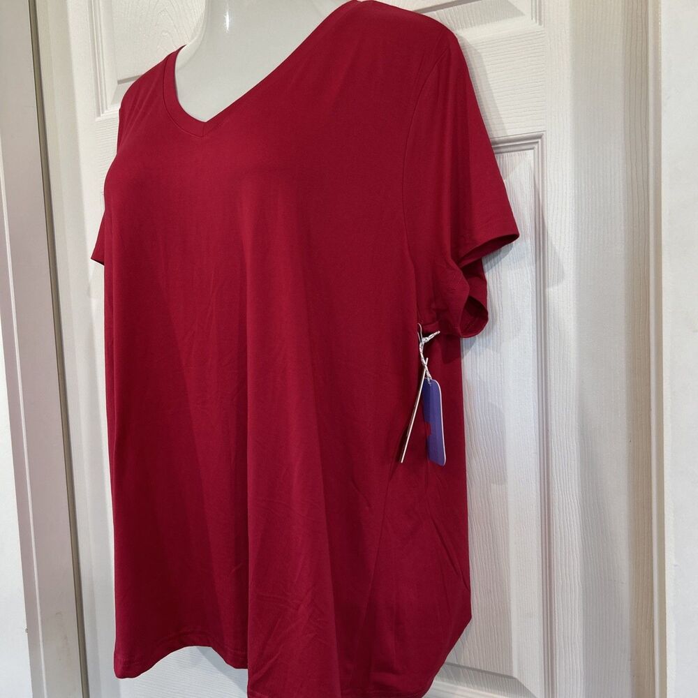Fit Collective Soft V Neck Plus Size 3X Red Shirt Top Casual Fitness Stretch - Picture 2 of 9